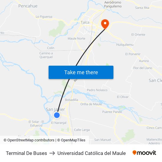 Terminal De Buses to Universidad Católica del Maule map