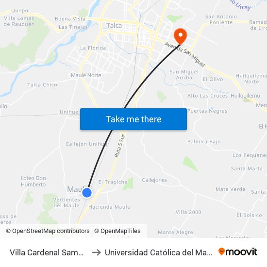 Villa Cardenal Samoré to Universidad Católica del Maule map