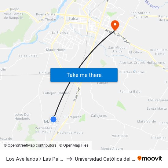 Los Avellanos / Las Palmeras to Universidad Católica del Maule map