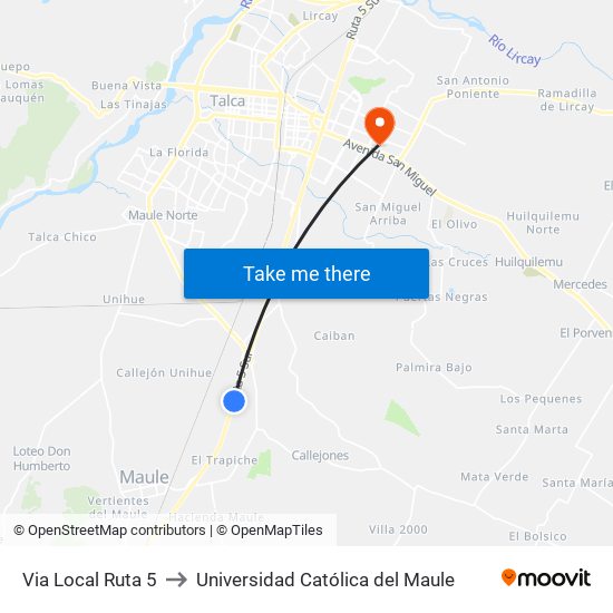 Via Local Ruta 5 to Universidad Católica del Maule map