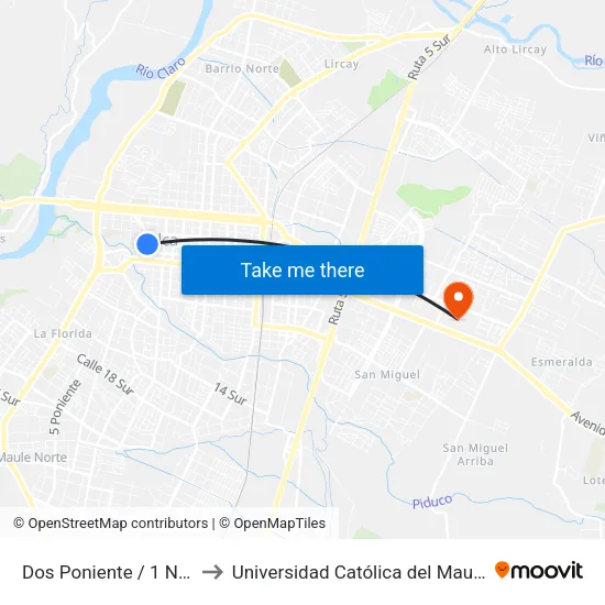 Dos Poniente / 1 Nte to Universidad Católica del Maule map