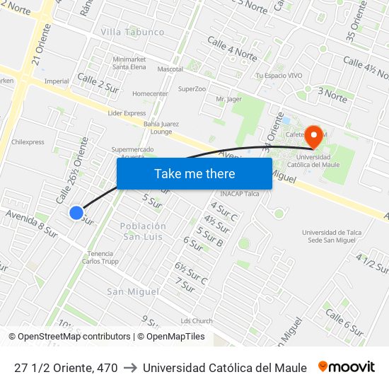 27 1/2 Oriente, 470 to Universidad Católica del Maule map