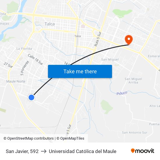 San Javier, 592 to Universidad Católica del Maule map