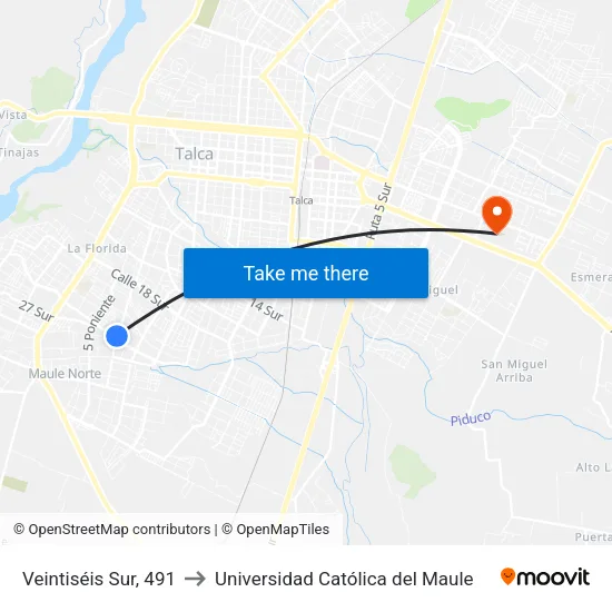 Veintiséis Sur, 491 to Universidad Católica del Maule map