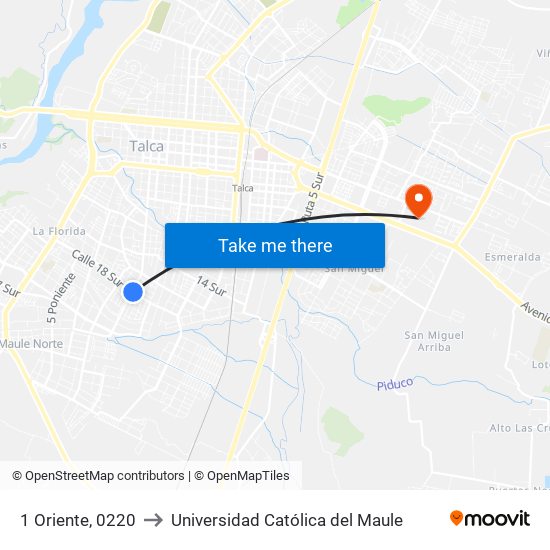 1 Oriente, 0220 to Universidad Católica del Maule map