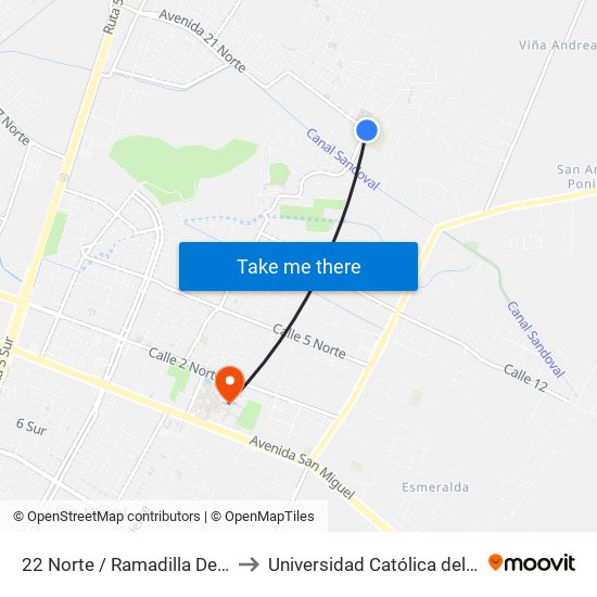 22  Norte / Ramadilla De Lircay to Universidad Católica del Maule map