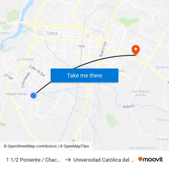 1 1/2 Poniente / Chacarillas to Universidad Católica del Maule map