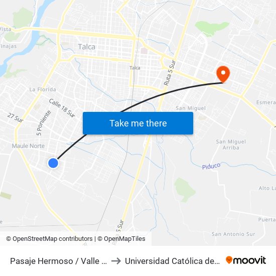 Pasaje Hermoso / Valle Del Sol to Universidad Católica del Maule map