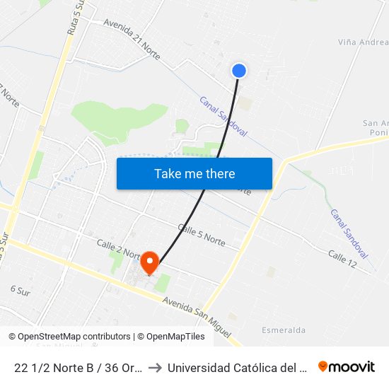 22 1/2 Norte B / 36 Oriente to Universidad Católica del Maule map