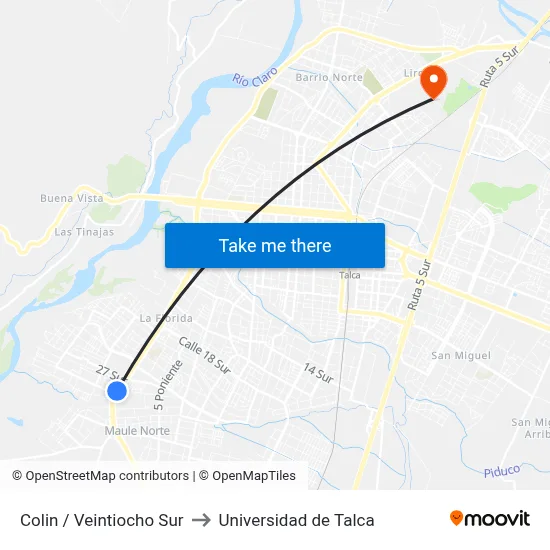 Colin / Veintiocho Sur to Universidad de Talca map