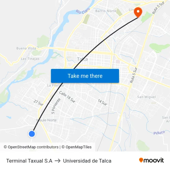 Terminal Taxual S.A to Universidad de Talca map