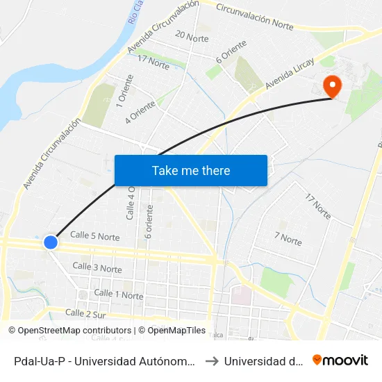 Pdal-Ua-P - Universidad Autónoma / Paarada 1 to Universidad de Talca map