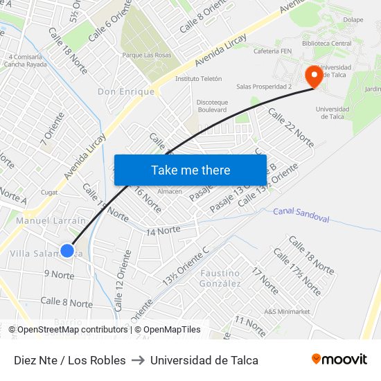 Diez Nte / Los Robles to Universidad de Talca map