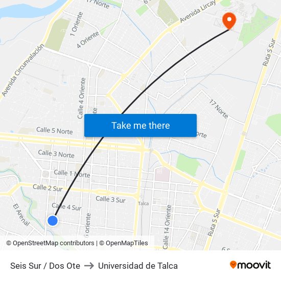 Seis Sur / Dos Ote to Universidad de Talca map