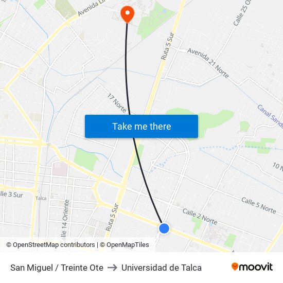 San Miguel / Treinte Ote to Universidad de Talca map