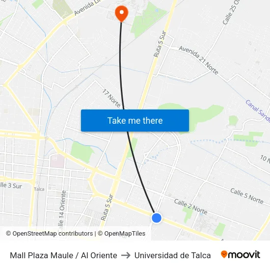 Mall Plaza Maule / Al Oriente to Universidad de Talca map