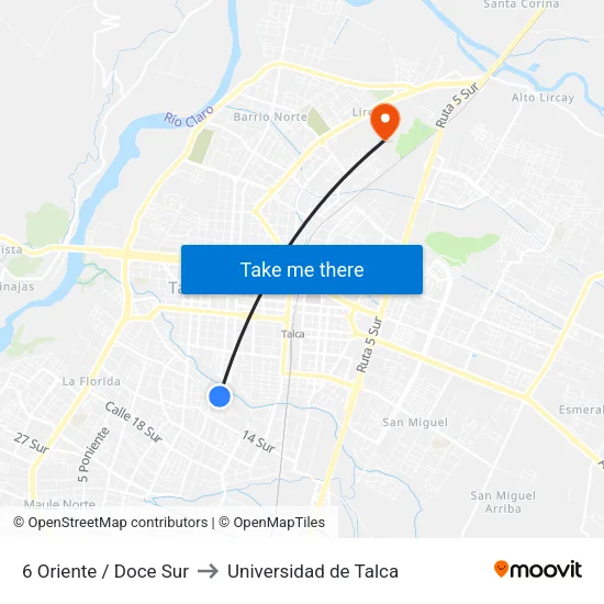 6 Oriente / Doce Sur to Universidad de Talca map