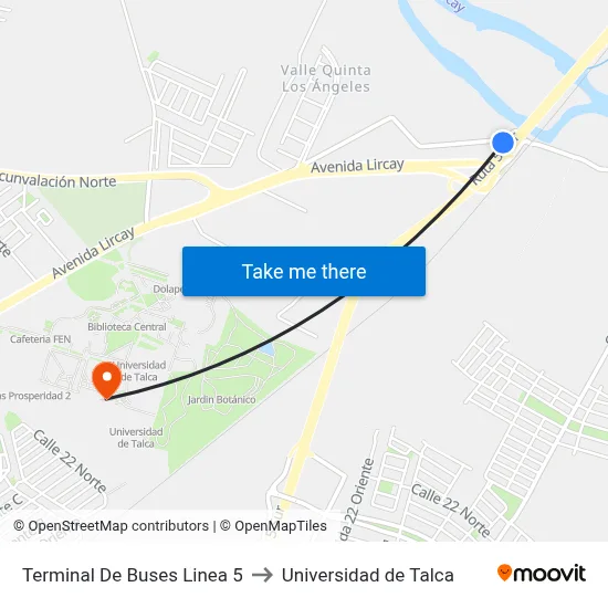 Terminal De Buses Linea 5 to Universidad de Talca map