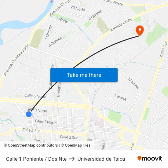 Calle 1 Poniente / Dos Nte to Universidad de Talca map