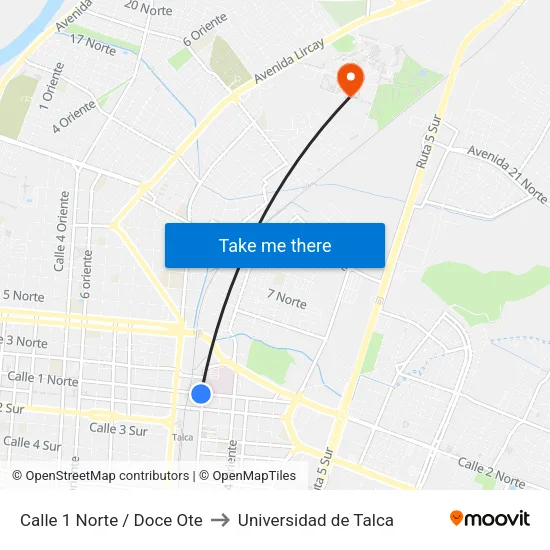 Calle 1 Norte / Doce Ote to Universidad de Talca map