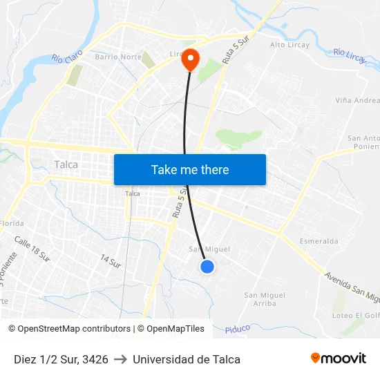 Diez 1/2 Sur, 3426 to Universidad de Talca map