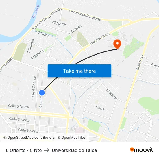 6 Oriente / 8 Nte to Universidad de Talca map
