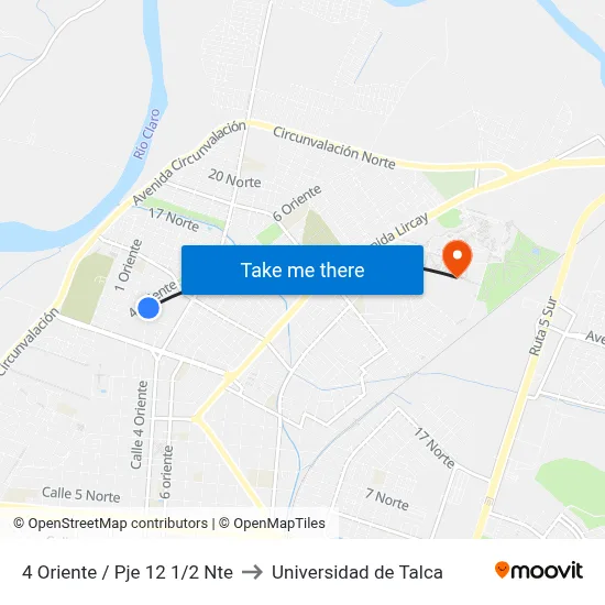 4 Oriente / Pje 12 1/2 Nte to Universidad de Talca map