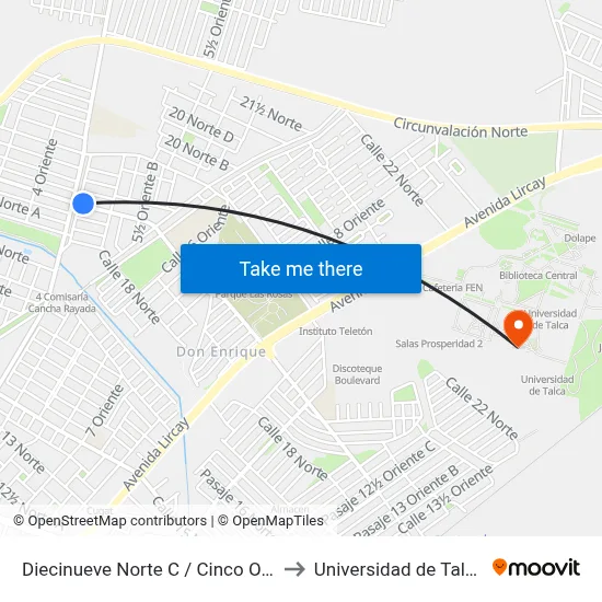 Diecinueve Norte C / Cinco Ote to Universidad de Talca map
