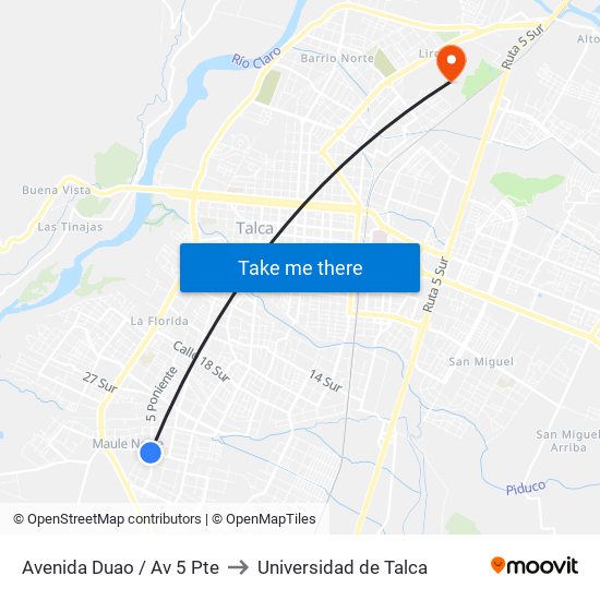 Avenida Duao / Av 5 Pte to Universidad de Talca map
