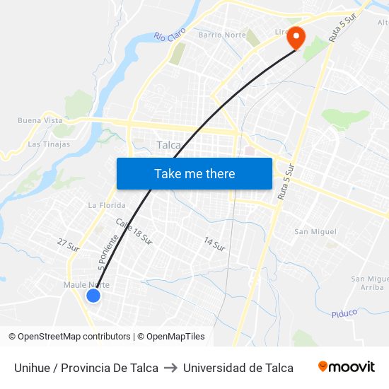Unihue / Provincia De Talca to Universidad de Talca map