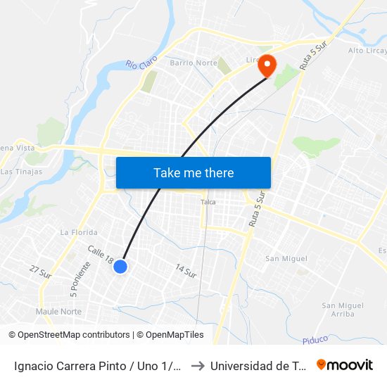 Ignacio Carrera Pinto / Uno 1/2 Pte to Universidad de Talca map