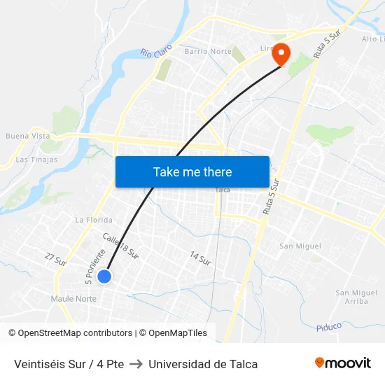 Veintiséis Sur / 4 Pte to Universidad de Talca map