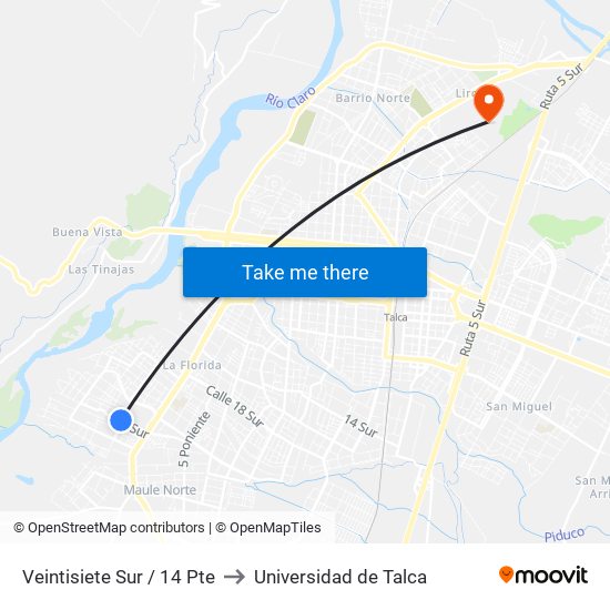 Veintisiete Sur / 14 Pte to Universidad de Talca map