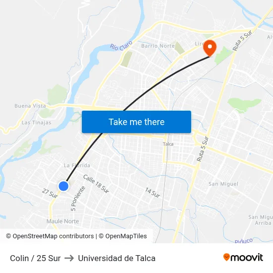 Colin / 25 Sur to Universidad de Talca map