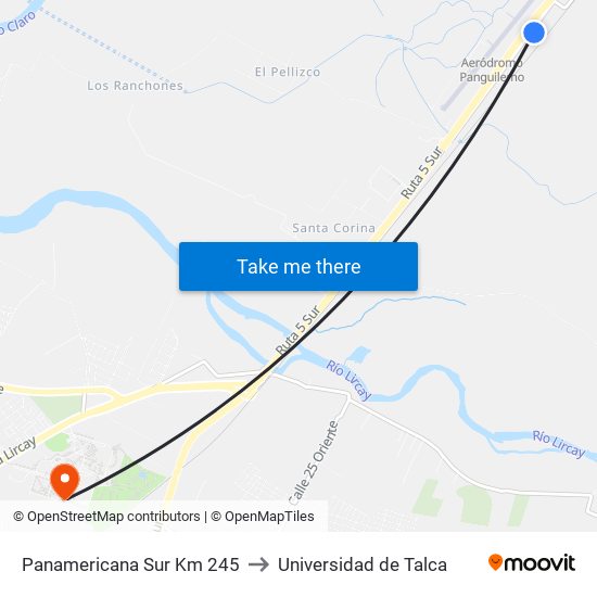 Panamericana Sur Km 245 to Universidad de Talca map