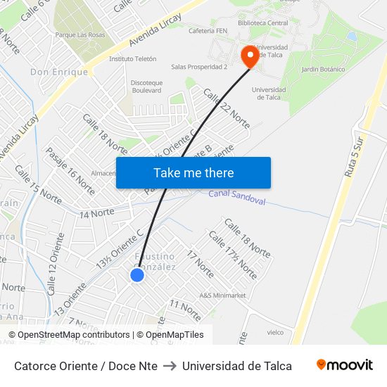 Catorce Oriente / Doce Nte to Universidad de Talca map