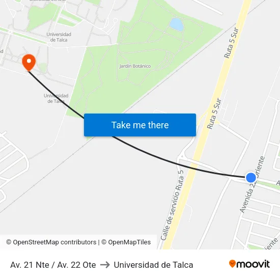 Av. 21 Nte / Av. 22 Ote to Universidad de Talca map