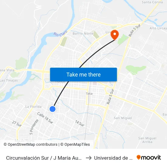 Circunvalación Sur / J María Auxiliadora to Universidad de Talca map
