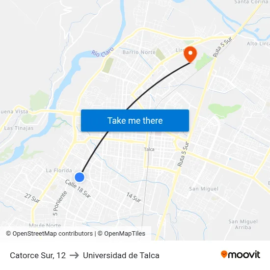Catorce Sur, 12 to Universidad de Talca map