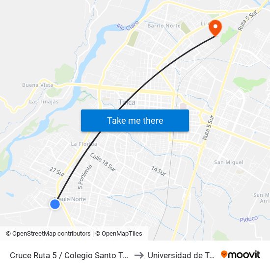 Cruce Ruta 5 / Colegio Santo Tomás to Universidad de Talca map