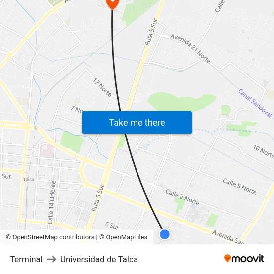 Terminal to Universidad de Talca map