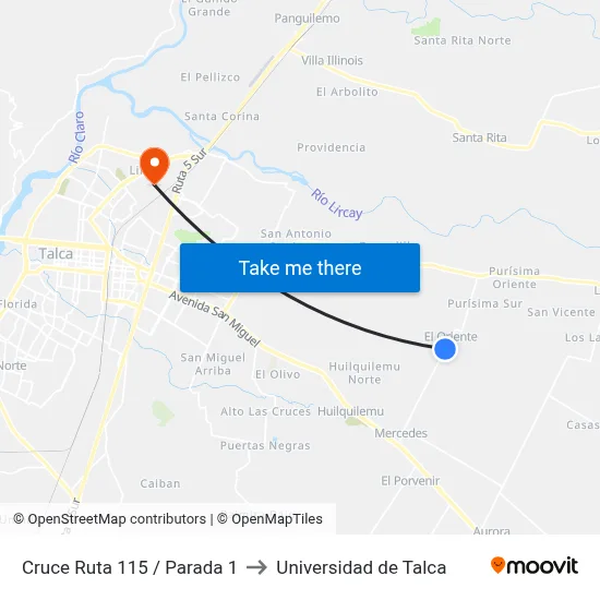 Cruce Ruta 115 / Parada 1 to Universidad de Talca map