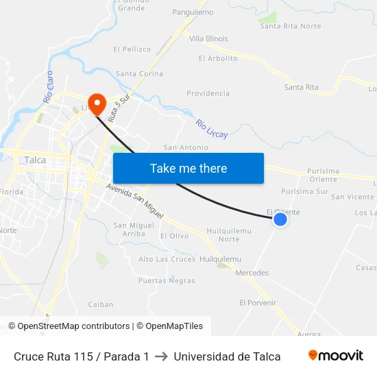 Cruce Ruta 115 / Parada 1 to Universidad de Talca map