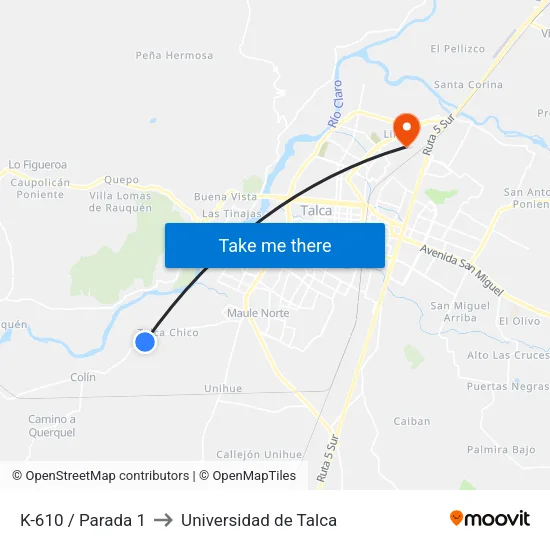 K-610 / Parada 1 to Universidad de Talca map