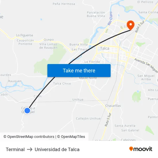 Terminal to Universidad de Talca map