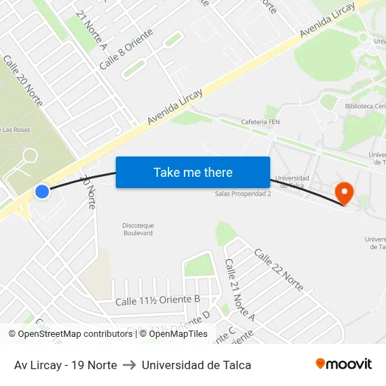Av Lircay - 19 Norte to Universidad de Talca map