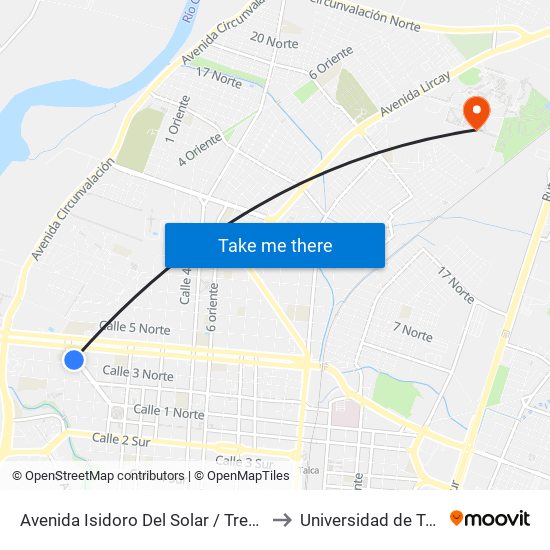 Avenida Isidoro Del Solar / Tres Nte to Universidad de Talca map