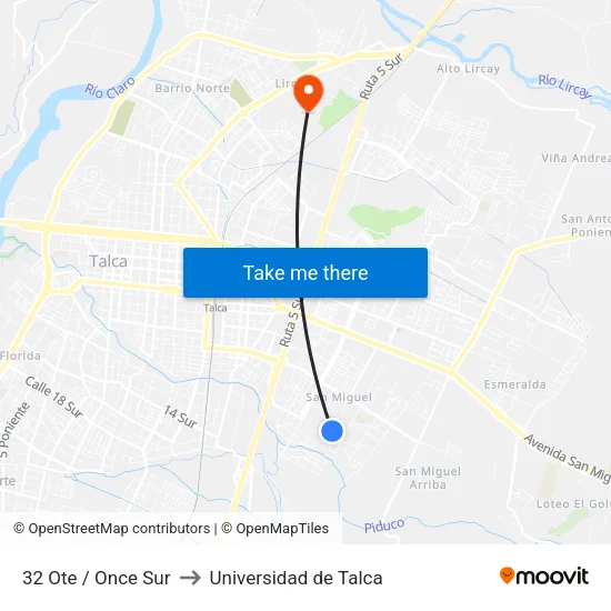 32 Ote / Once Sur to Universidad de Talca map