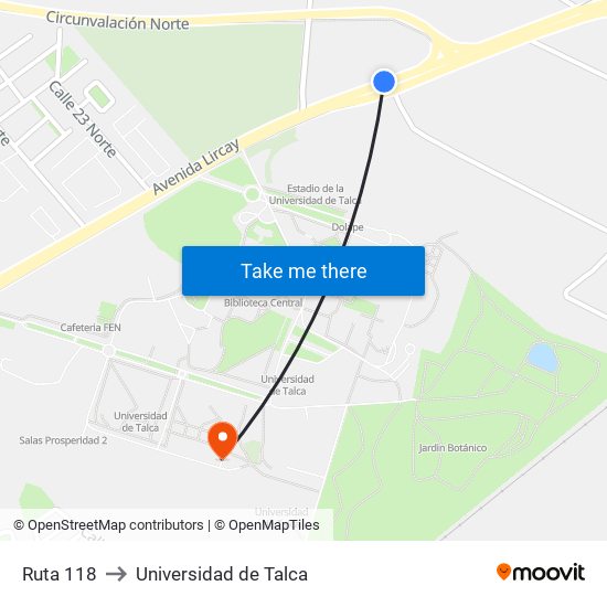 Ruta 118 to Universidad de Talca map