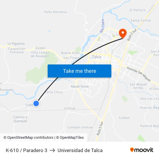 K-610 / Paradero 3 to Universidad de Talca map